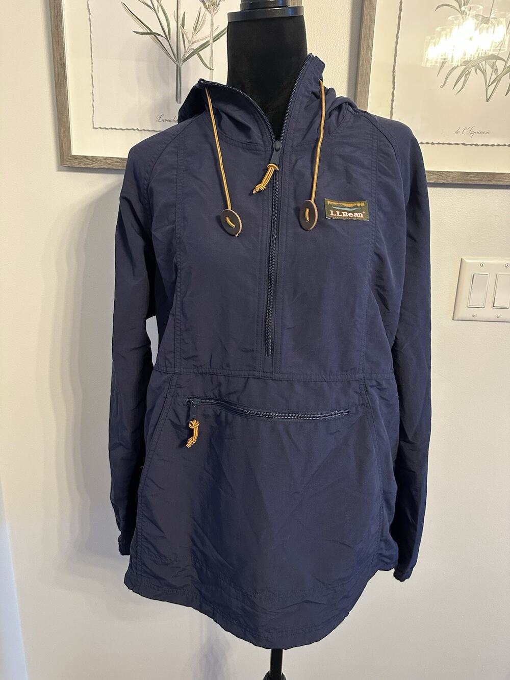 LL Bean Anorak Jacket Womens Large Navy Blue Nylon Mountain Classic Windbreaker